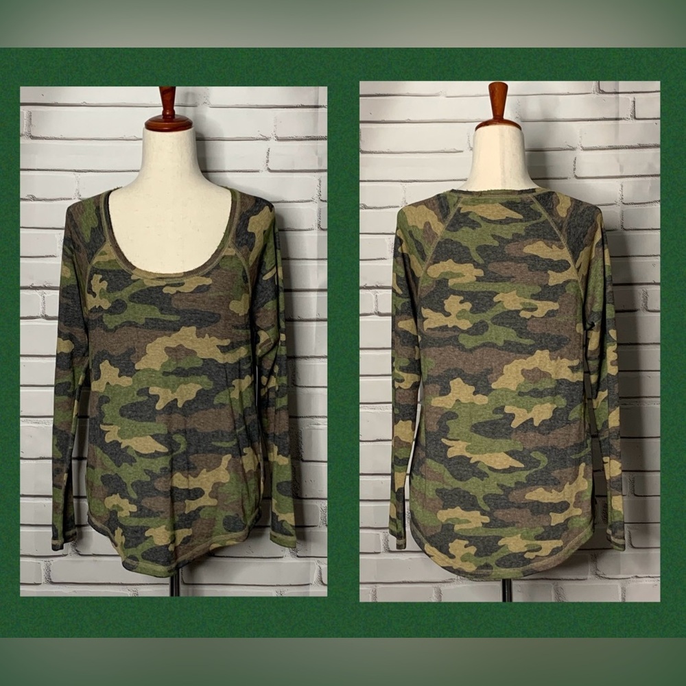 Lucky Brand Green Camo Long Sleeve Top LARGE NWT